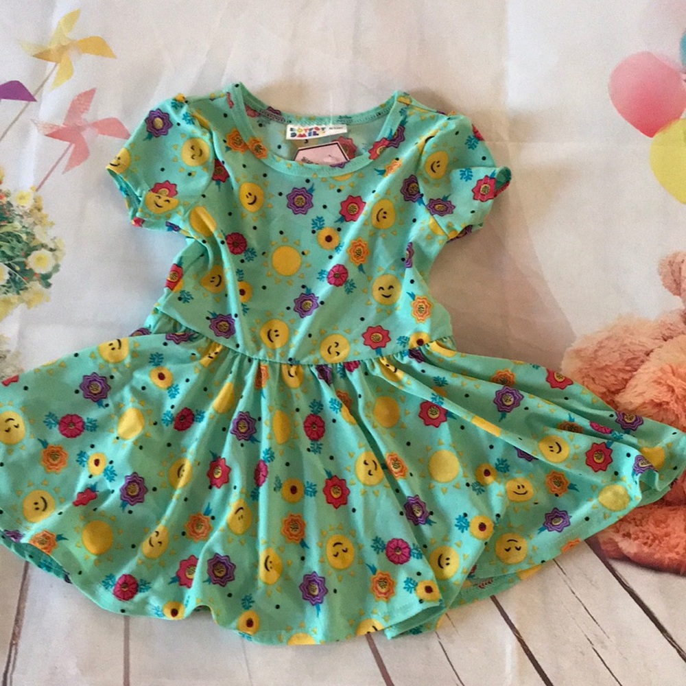 Smiling emoji infant dress with snap crotch